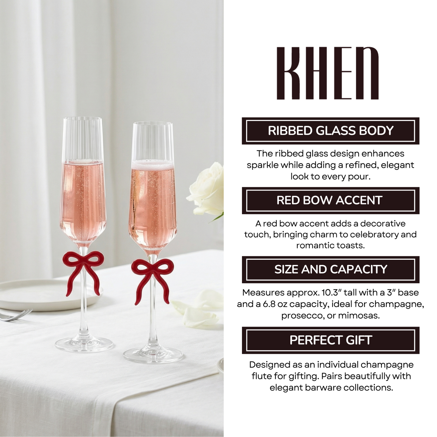 Clear Champagne Flutes And Red Bow Set Of Two