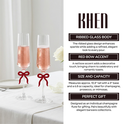 Clear Champagne Flutes And Red Bow Set Of Two