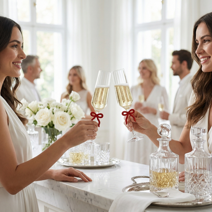 Clear Champagne Flutes And Red Bow Set Of Two