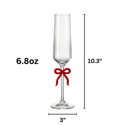 Clear Champagne Flutes And Red Bow Set Of Two