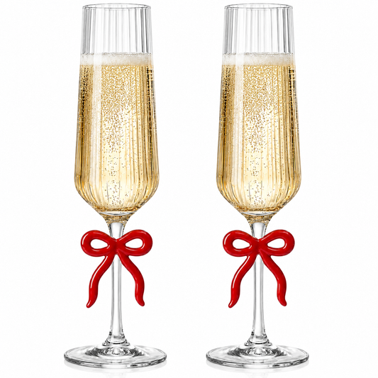 Clear Champagne Flutes And Red Bow Set Of Two