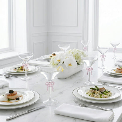 Clear Martini Glasses With Pink Bow On Stem Pair