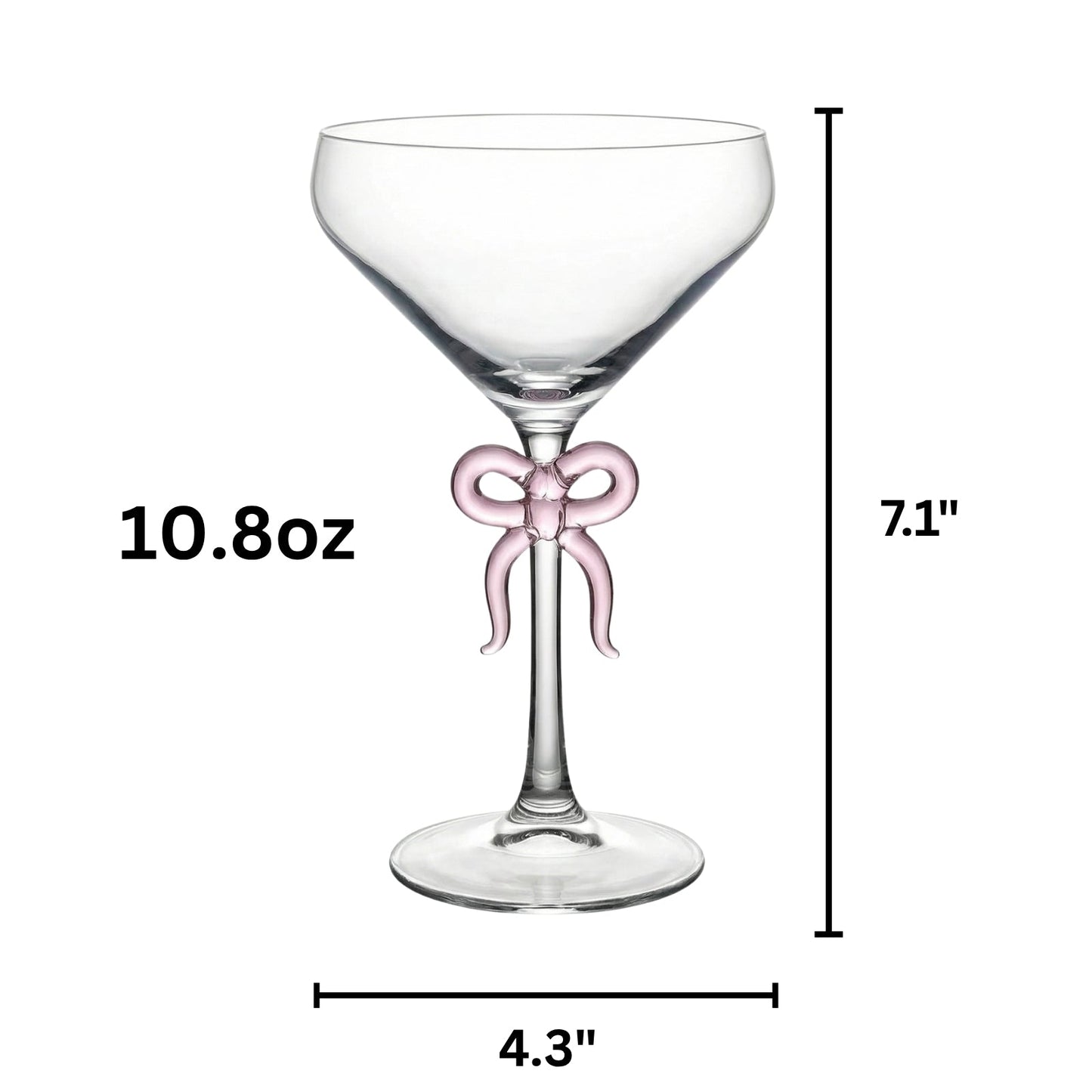 Clear Martini Glasses With Pink Bow On Stem Pair