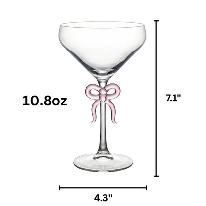 Clear Martini Glasses With Pink Bow On Stem Pair
