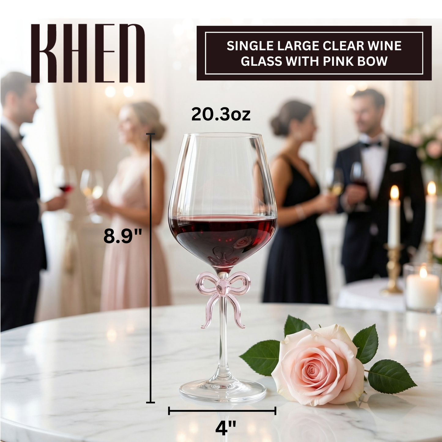 Oversized Clear Wine Glass and Pink Bow Stem