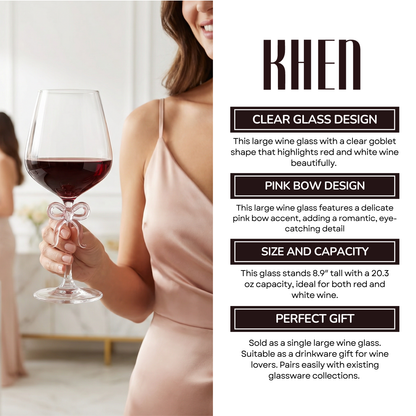 Oversized Clear Wine Glass and Pink Bow Stem