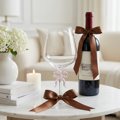 Oversized Clear Wine Glass and Pink Bow Stem