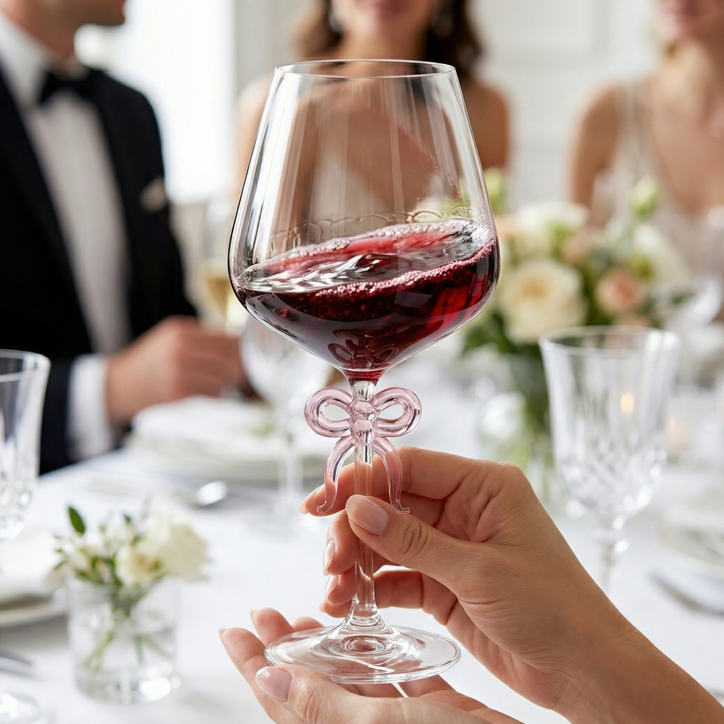 Oversized Clear Wine Glass and Pink Bow Stem