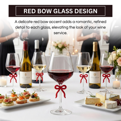 Large Clear Wine Glass and Red Bow Stem Design
