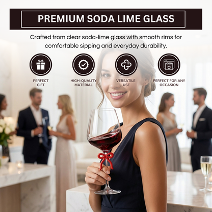 Large Clear Wine Glass and Red Bow Stem Design