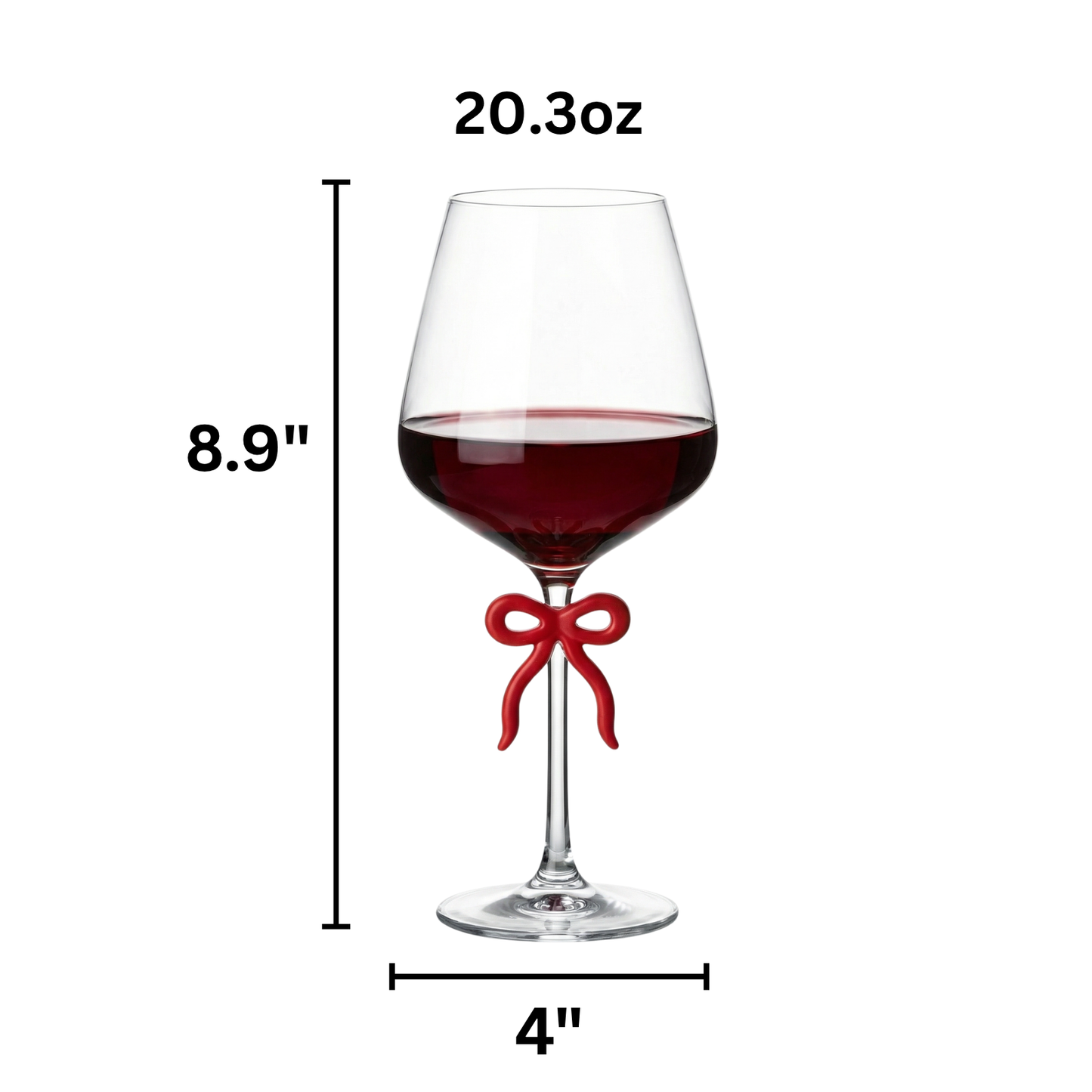 Large Clear Wine Glass and Red Bow Stem Design