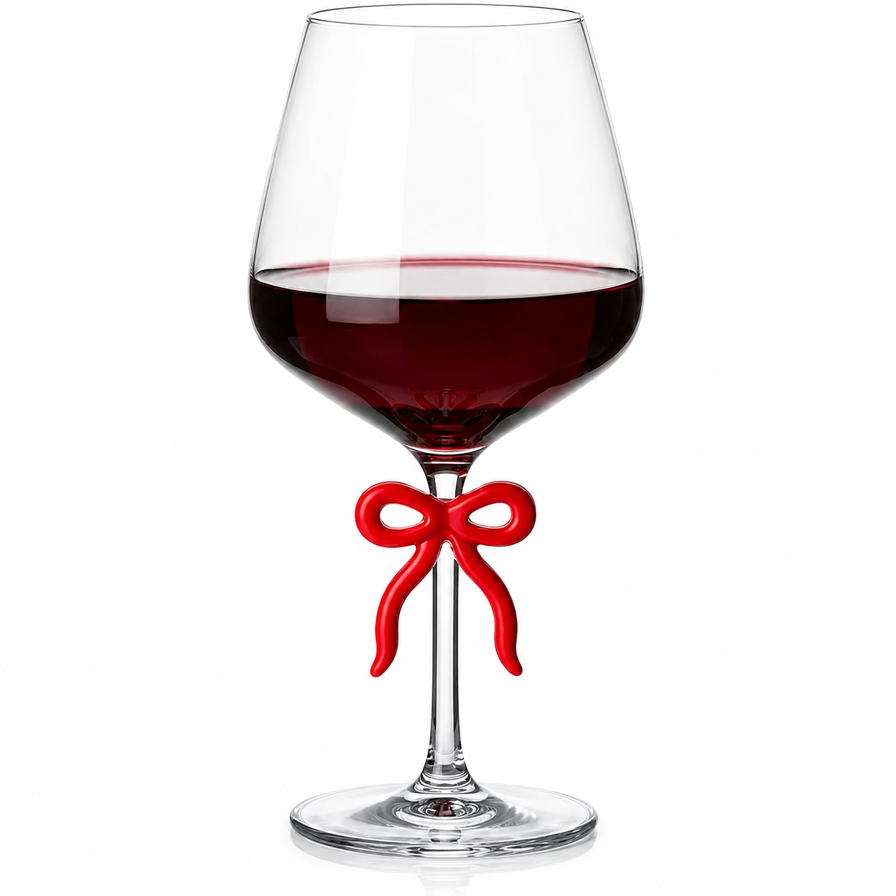 Large Clear Wine Glass and Red Bow Stem Design