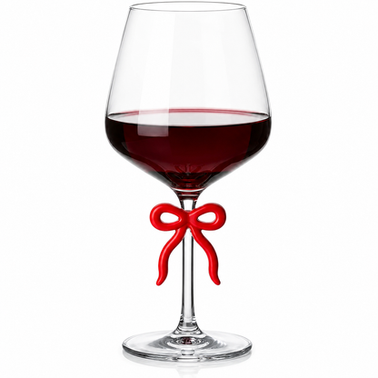 Large Clear Wine Glass and Red Bow Stem Design