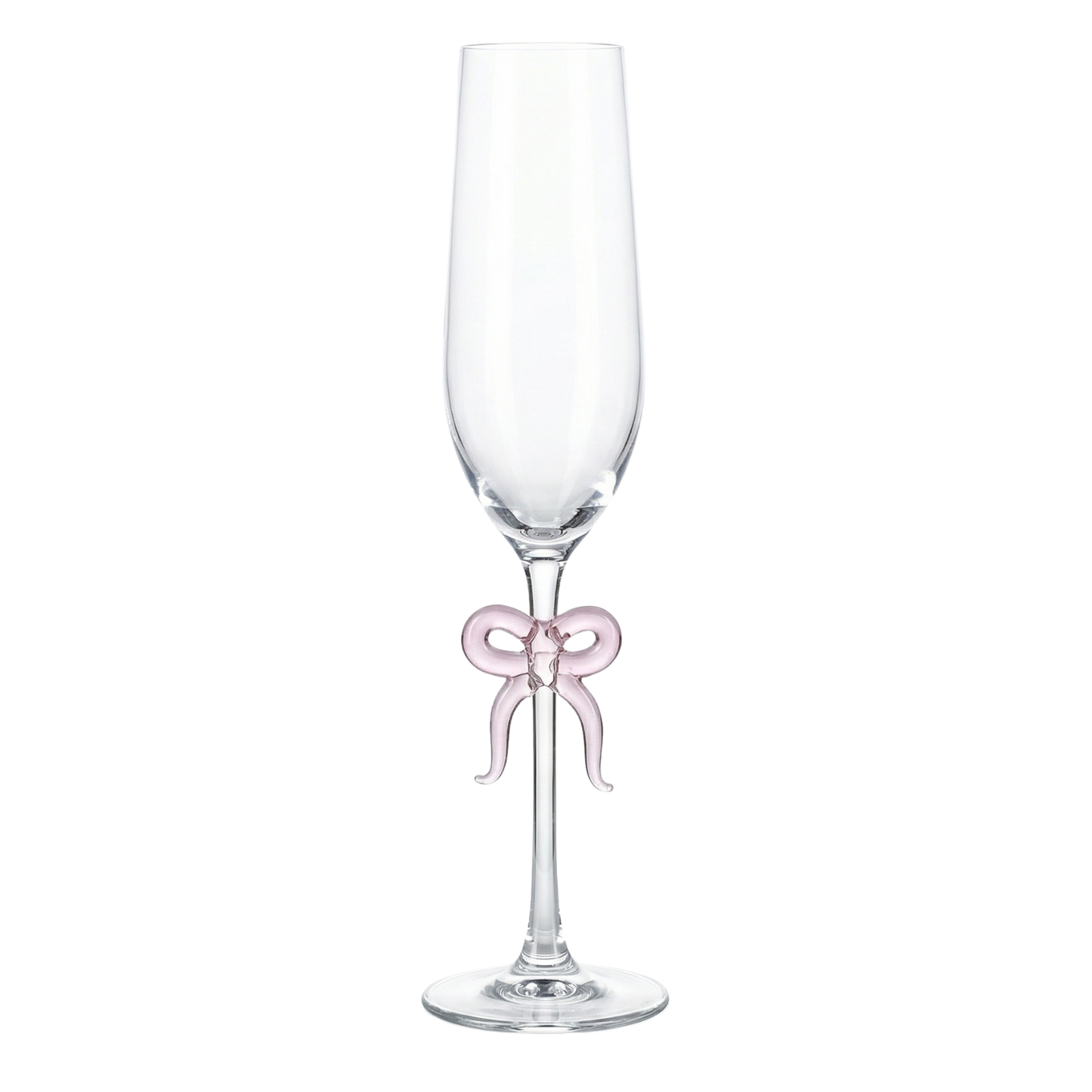Single Clear Champagne Glass and Pink Bow