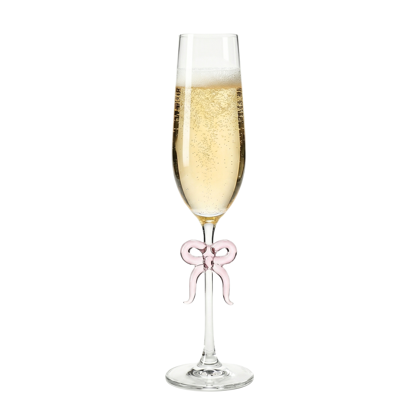 Single Clear Champagne Glass and Pink Bow