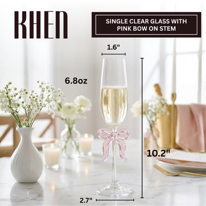 Single Clear Champagne Glass and Pink Bow