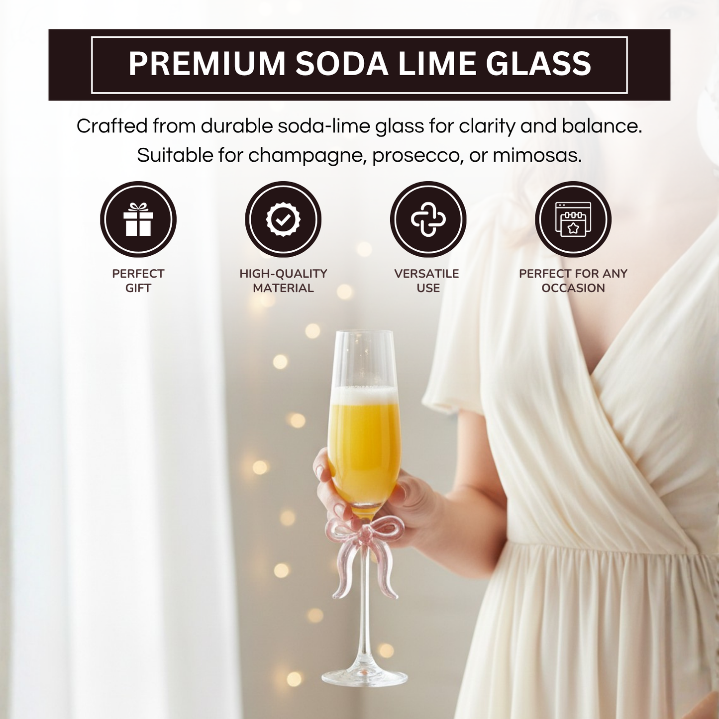 Single Clear Champagne Glass and Pink Bow
