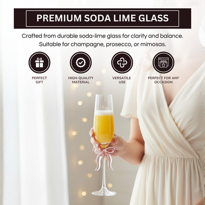 Single Clear Champagne Glass and Pink Bow
