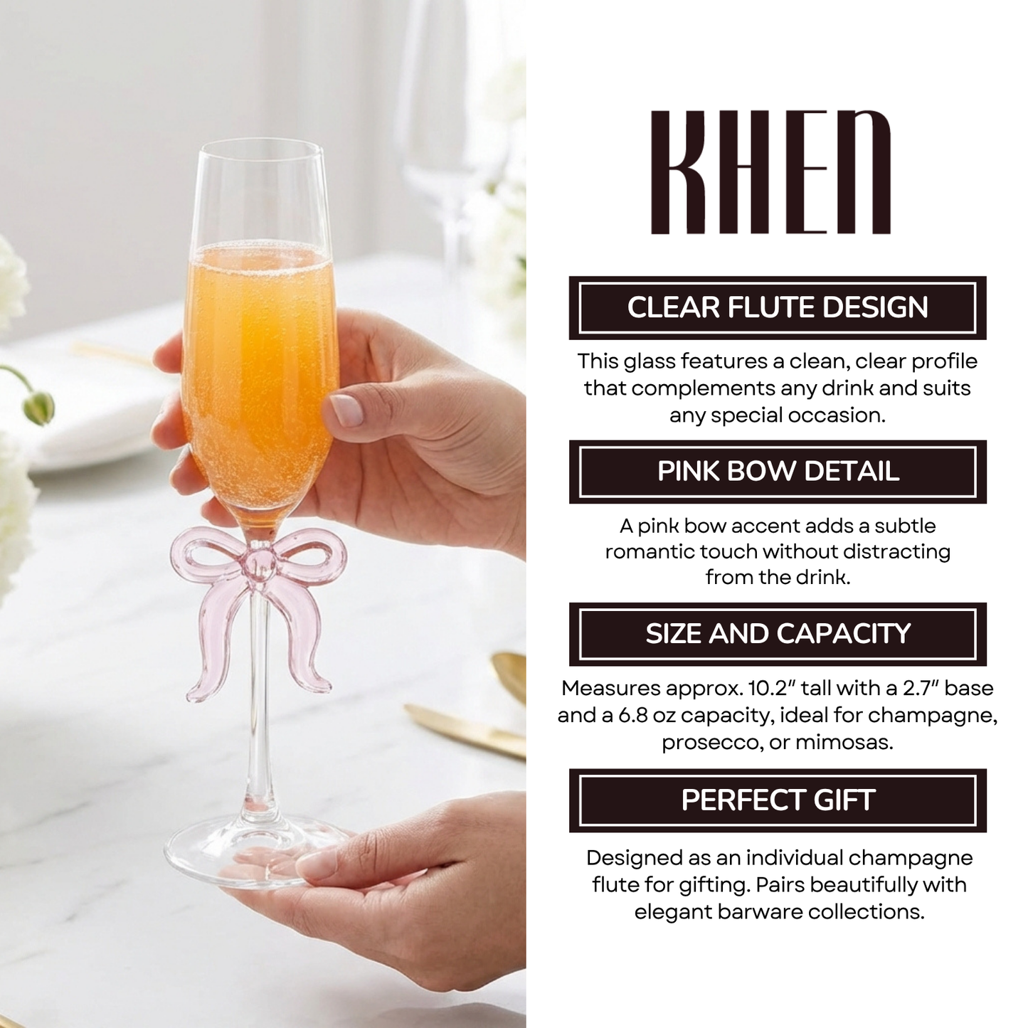 Single Clear Champagne Glass and Pink Bow