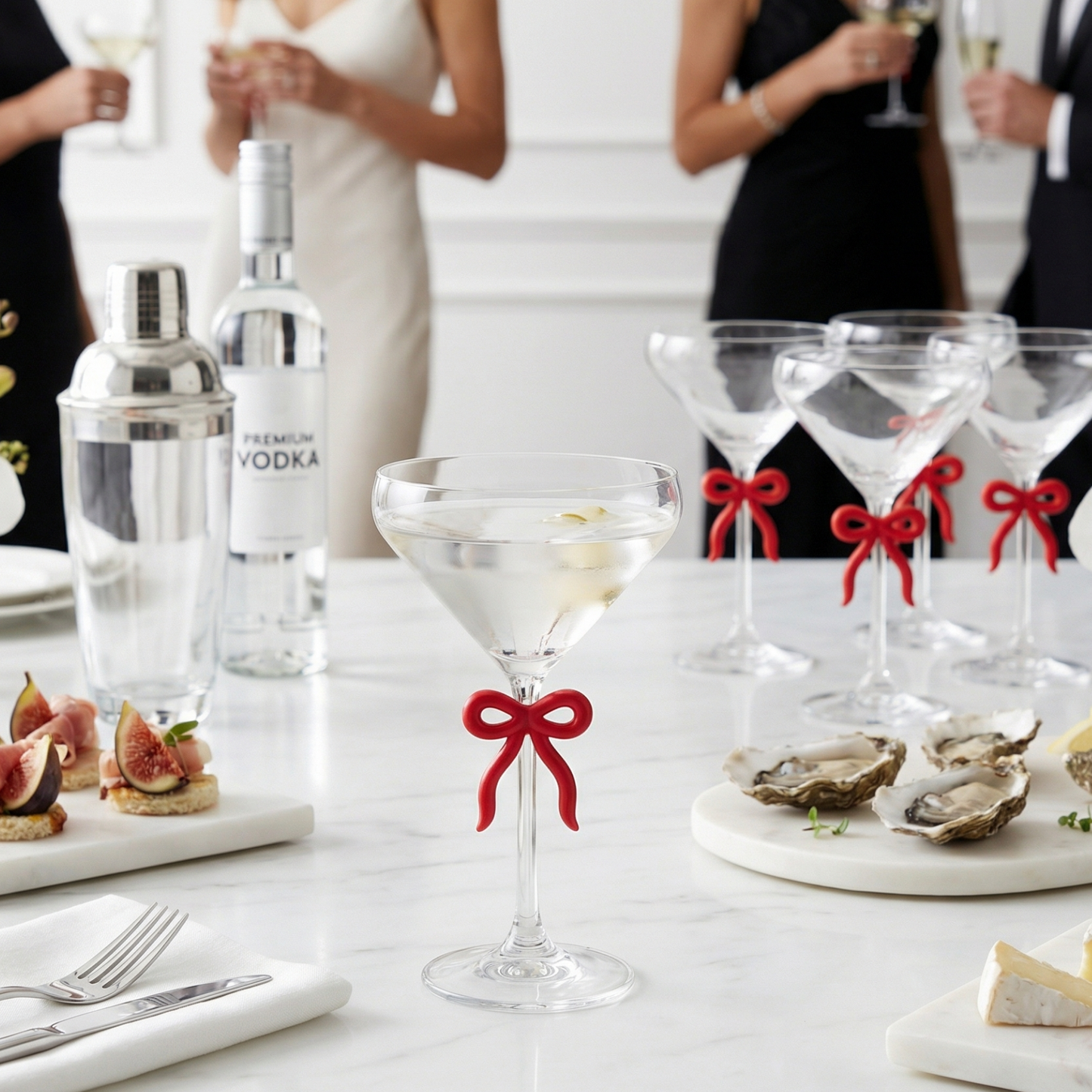 Elegant Clear Martini Glass With Red Bow Set of 2