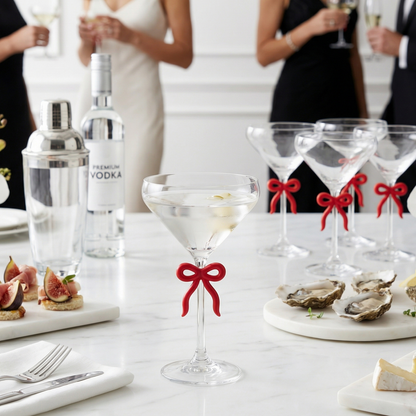Elegant Clear Martini Glass With Red Bow Set of 2