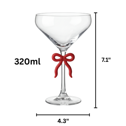 Elegant Clear Martini Glass With Red Bow Set of 2