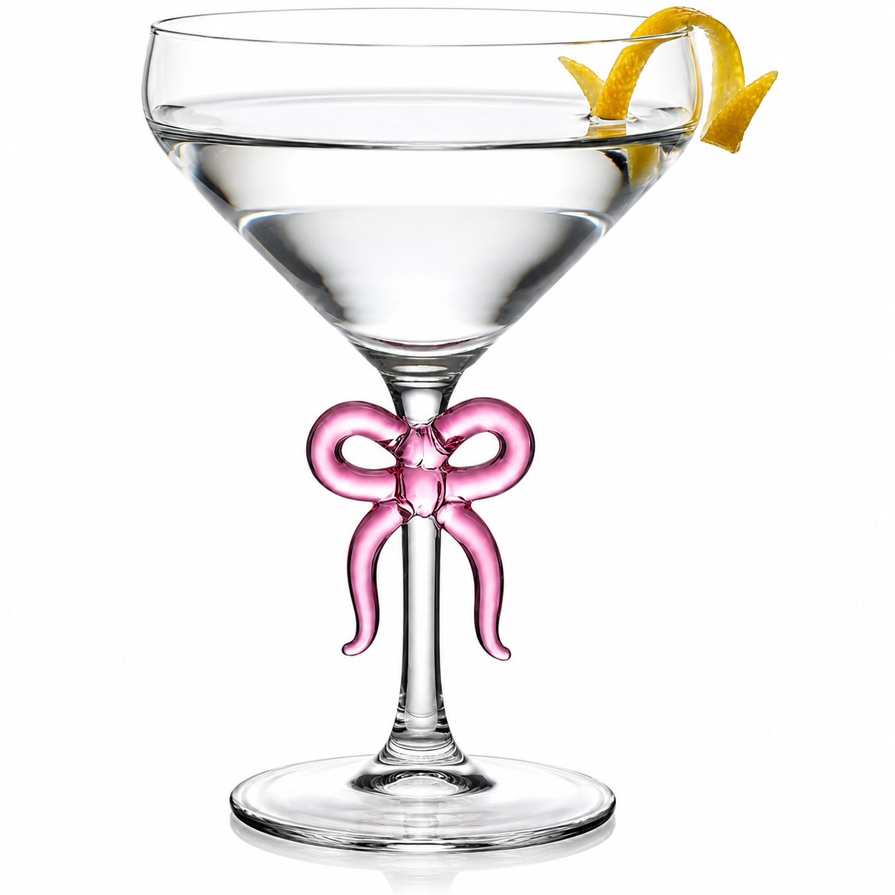 Single Clear Martini Glass with a Pink Bow