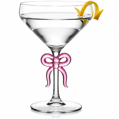 Single Clear Martini Glass with a Pink Bow