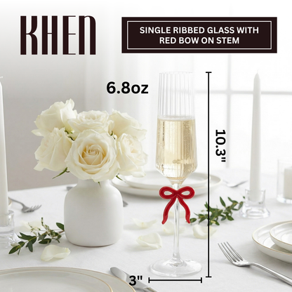 Ribbed Clear Champagne Glass with Red Bow