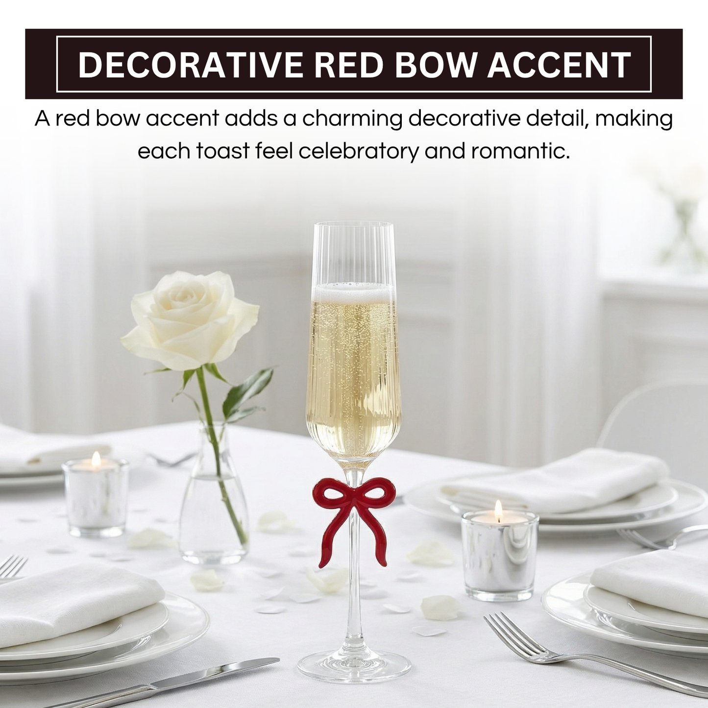 Ribbed Clear Champagne Glass with Red Bow
