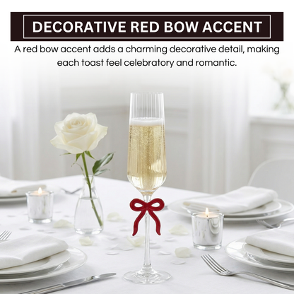 Ribbed Clear Champagne Glass with Red Bow
