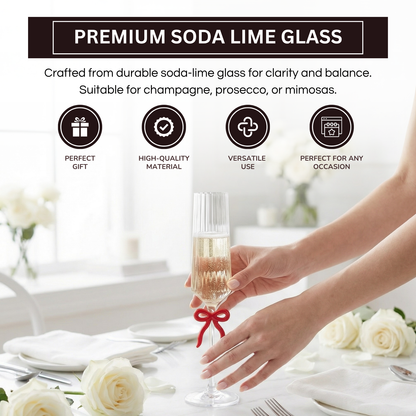 Ribbed Clear Champagne Glass with Red Bow