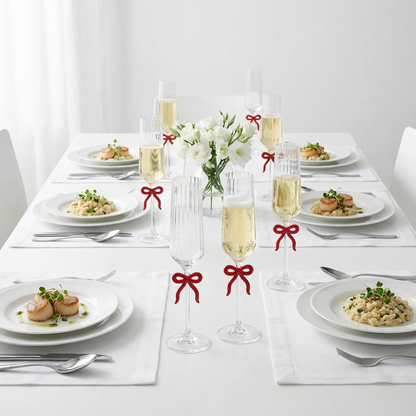 Ribbed Clear Champagne Glass with Red Bow