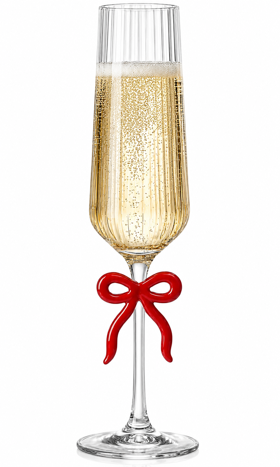 Ribbed Clear Champagne Glass with Red Bow