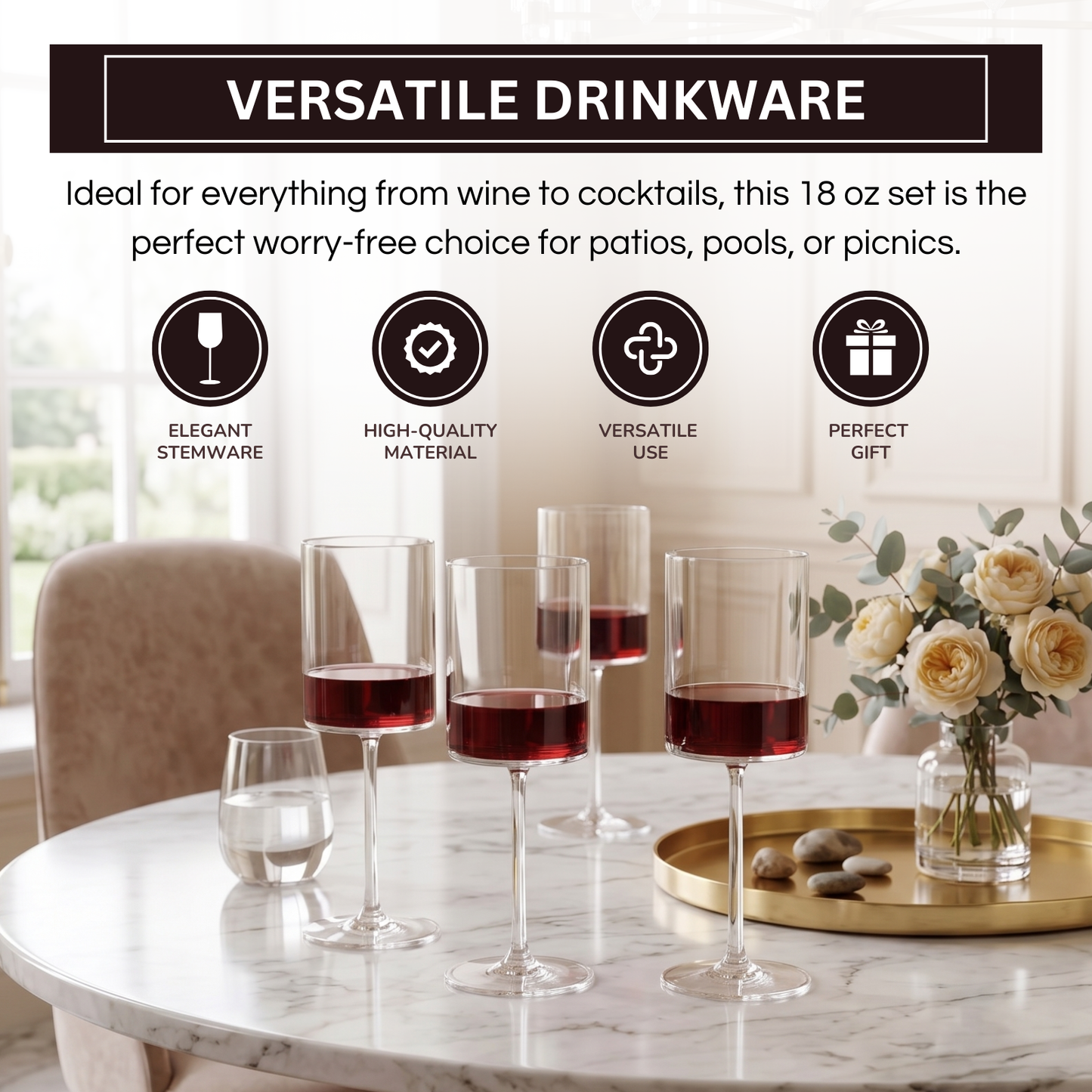 Barcelona Acrylic Stemmed Wine Glasses Set of 4