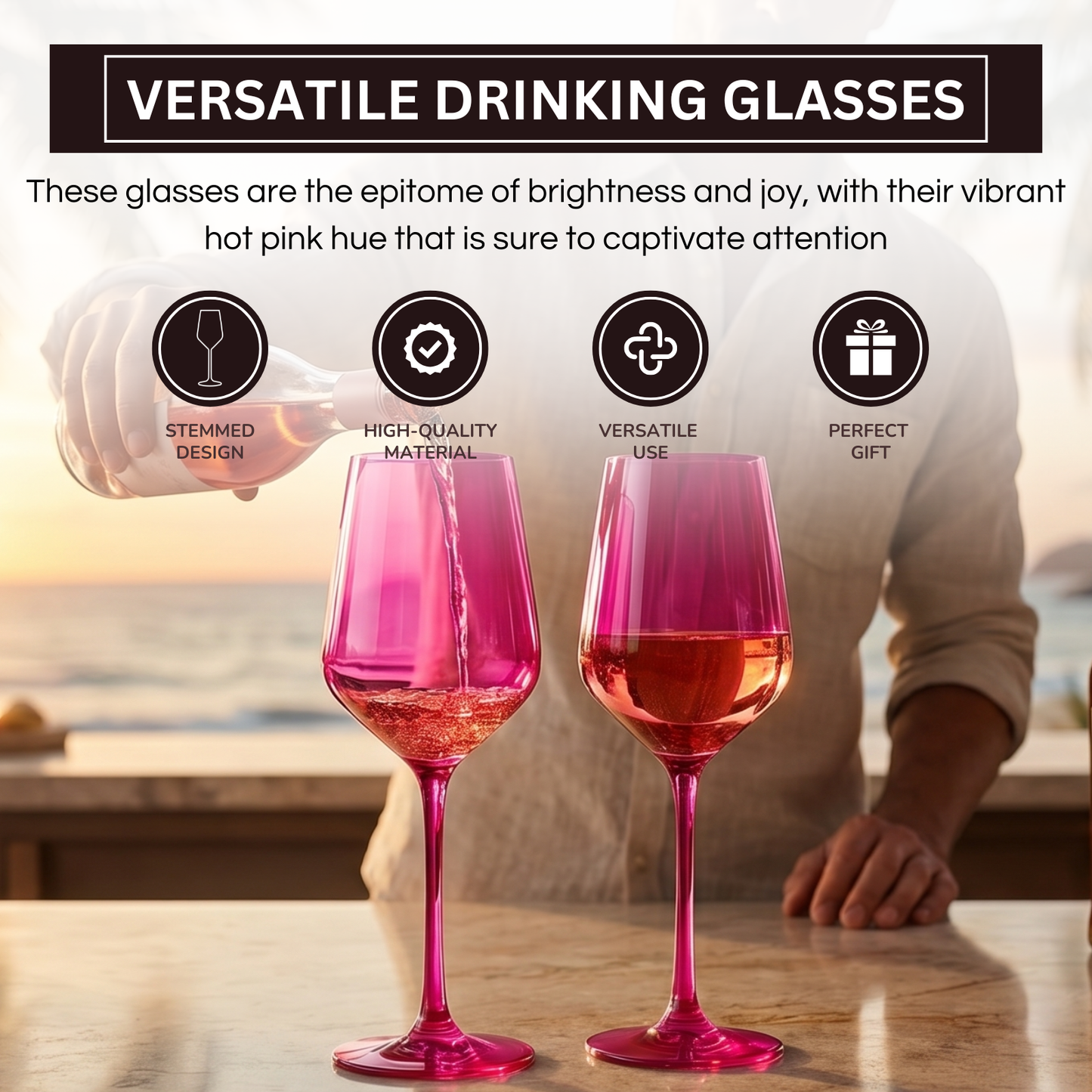 Chica Wine Glasses And Hot Pink Set Of Two