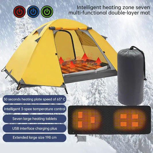 Winter Heating Pad for Camping and Sleeping Bag with heating panels and USB charging in snow on Tampa Home & Garden Store