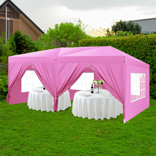 10'x20 'folding canopy with 6 detachable side wall outdoor activity sheds UPF 50+terrace portable tent (pink) - Tampa Home & Garden Store