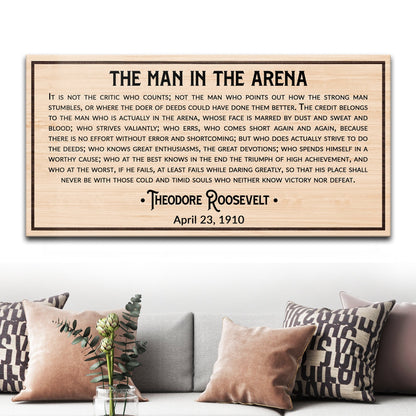Canvas The Man In The Arena IV by Tailored Canvases with Roosevelt quote on wood on Tampa Home & Garden Store
