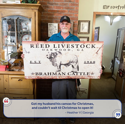 Brahman Cattle Sign canvas by Tailored Canvases with cattle illustration on Tampa Home & Garden Store
