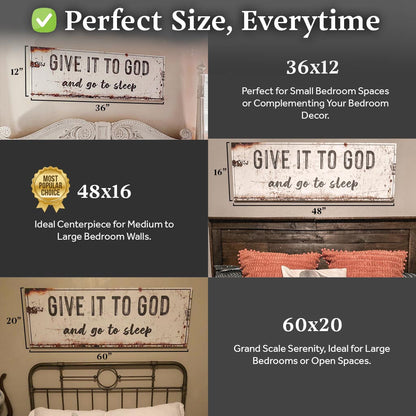 Canvas wall art Give It to God and Go to Sleep by Tailored Canvases, sign for bedroom decor on Tampa Home & Garden Store