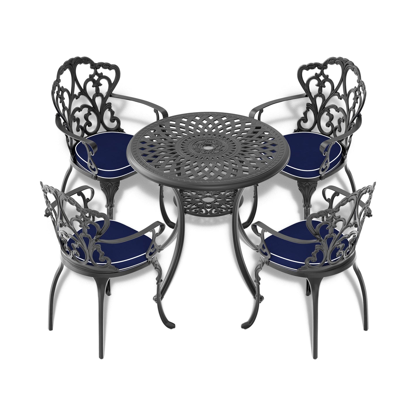 Ø30.71-inch Cast Aluminum Patio Dining Table With Black Frame and Umbrella Hole - Tampa Home & Garden Store