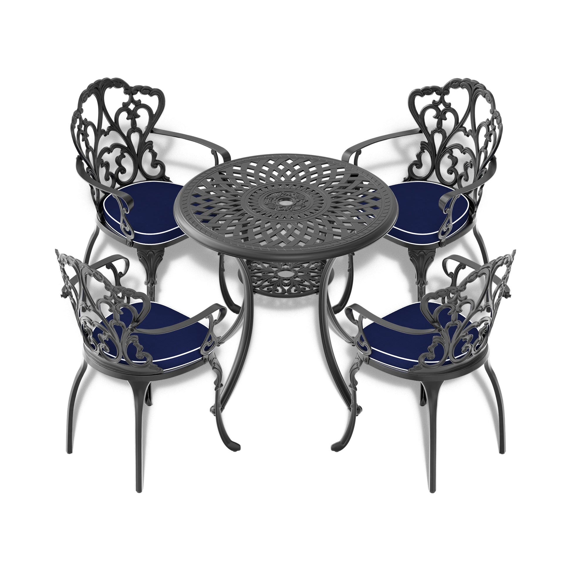 Ø30.71-inch Cast Aluminum Patio Dining Table With Black Frame and Umbrella Hole - Tampa Home & Garden Store
