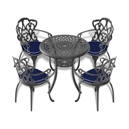 Ø30.71-inch Cast Aluminum Patio Dining Table With Black Frame and Umbrella Hole - Tampa Home & Garden Store