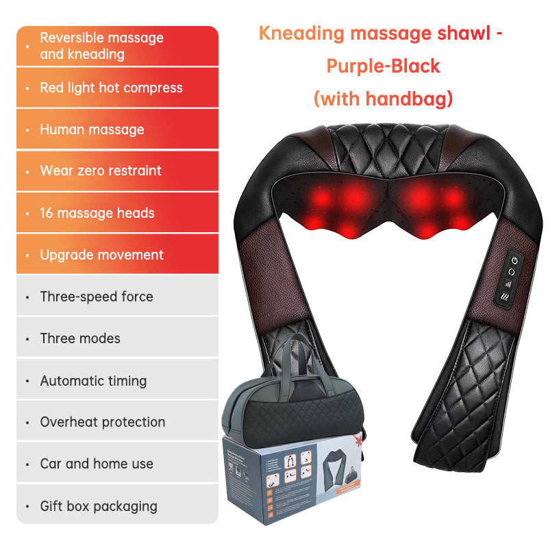 Kneading massage shawl massager SKG cervical massager purple-black with red heat bag included on Tampa Home & Garden Store