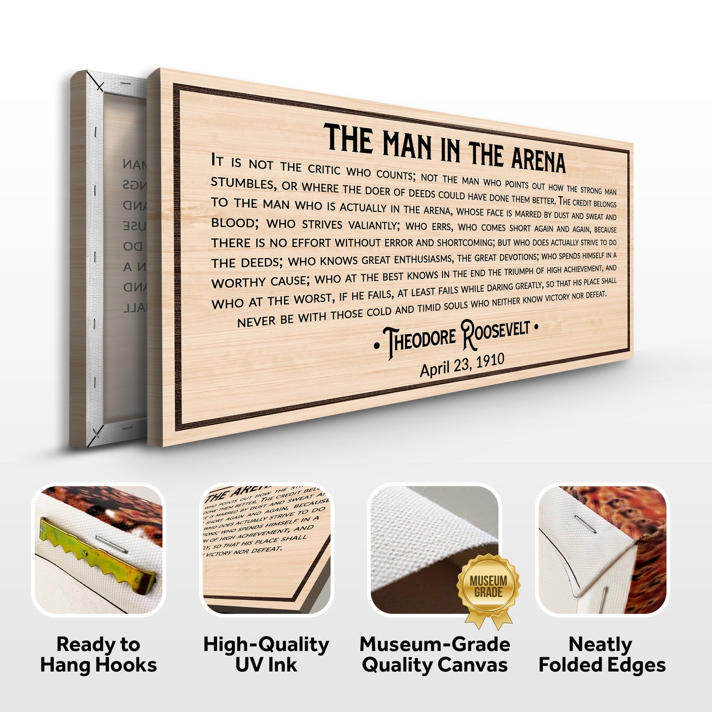 Canvas The Man In The Arena Sign IV by Tailored Canvases, wood-grain panel with black typography on Tampa Home & Garden Store