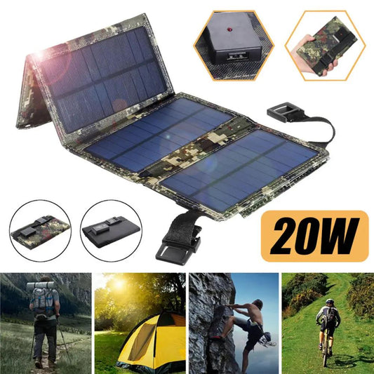 8W solar foldable charger with camouflage-pattern exterior and USB 5V output portable on Tampa Home & Garden Store