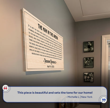 Canvas sign The Man In The Arena IV by Tailored Canvases, wood frame with Roosevelt quote on Tampa Home & Garden Store