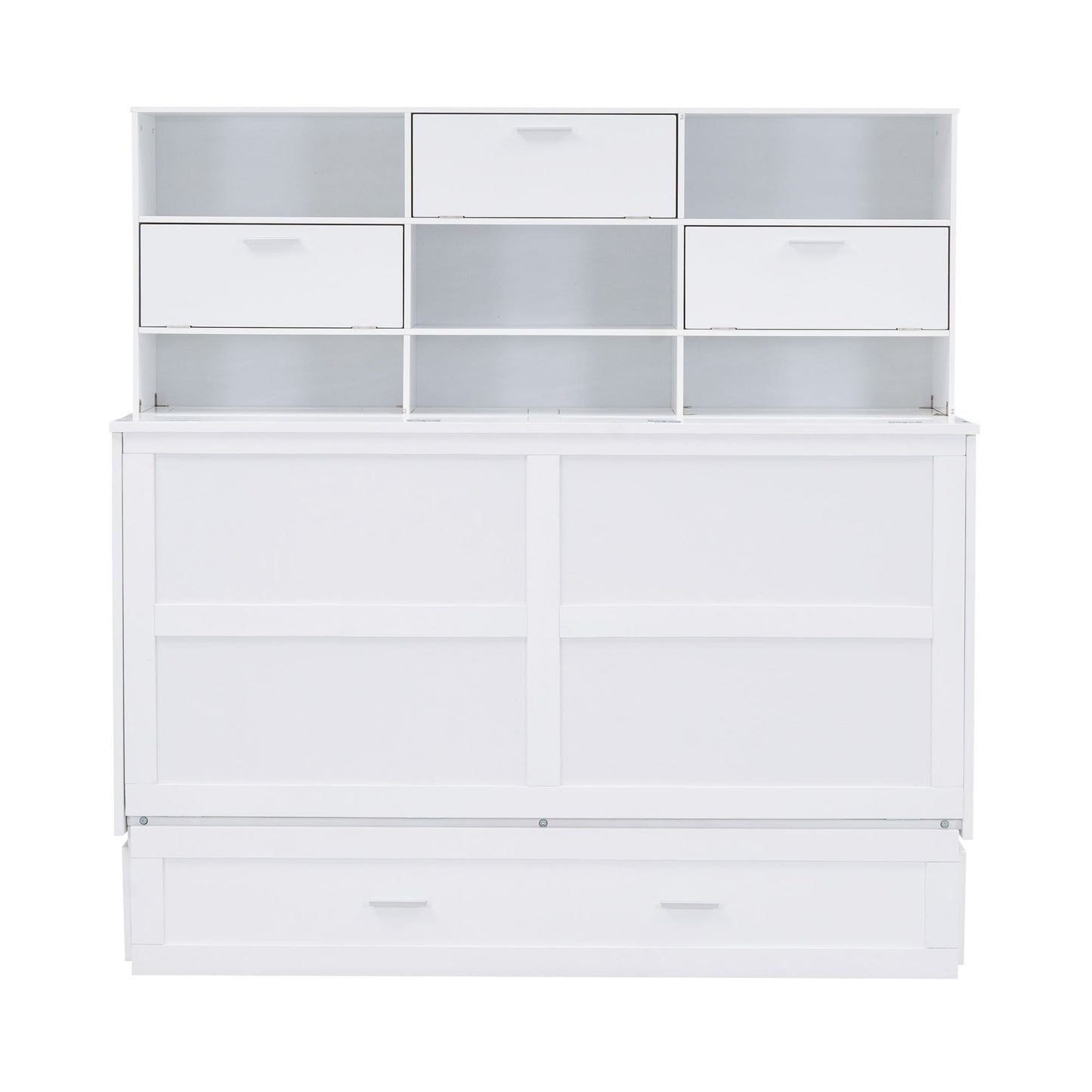 ueen Size Murphy Bed with Bookcase, Bedside Shelves and a Big Drawer, White - Tampa Home & Garden Store