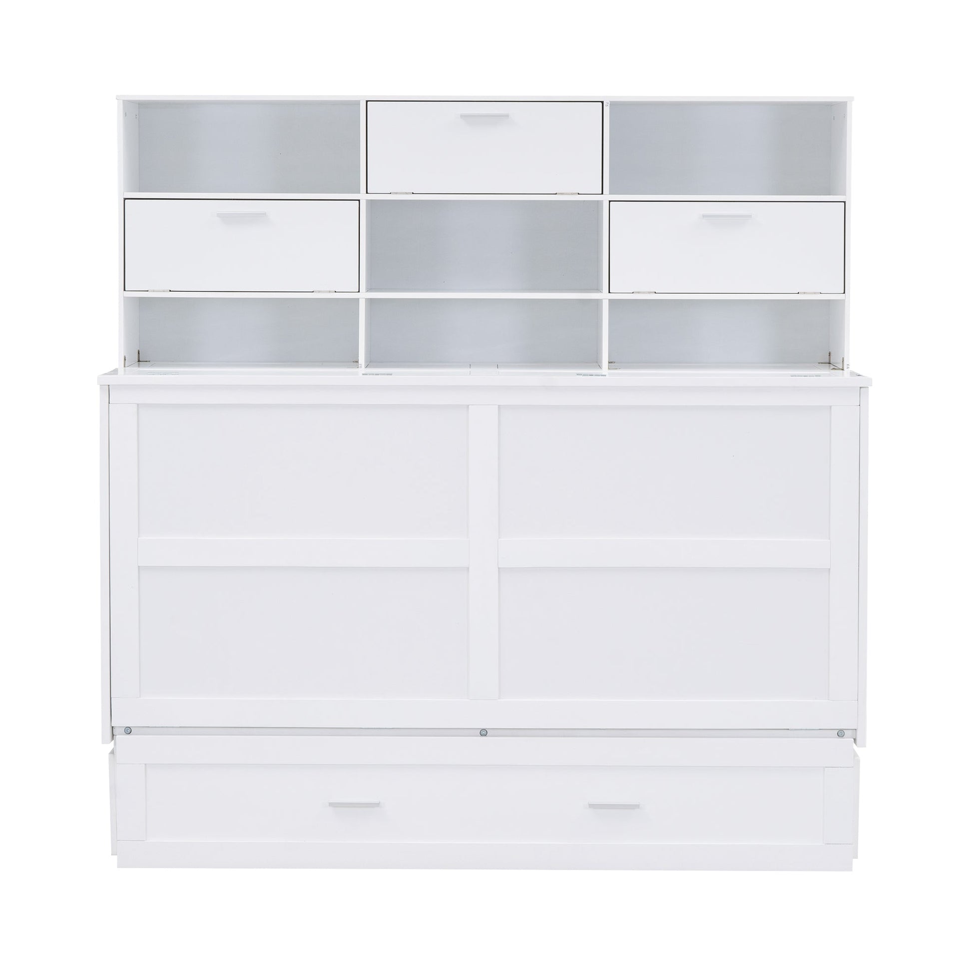 ueen Size Murphy Bed with Bookcase, Bedside Shelves and a Big Drawer, White - Tampa Home & Garden Store